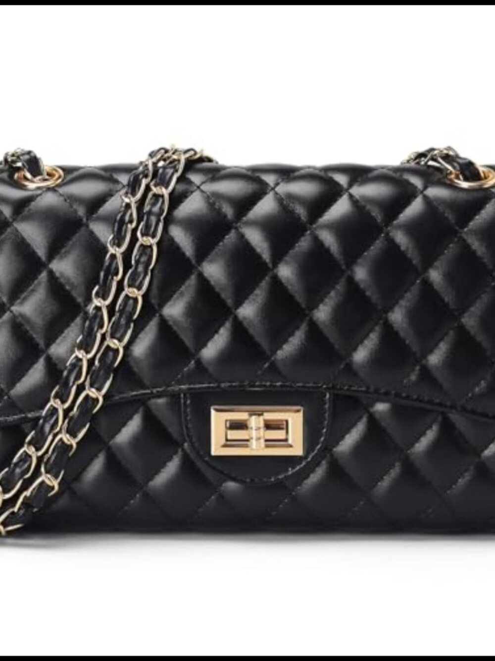 Quilted Vegan Leather Crossbody Satchel Chain Strap Twist Lock Purse